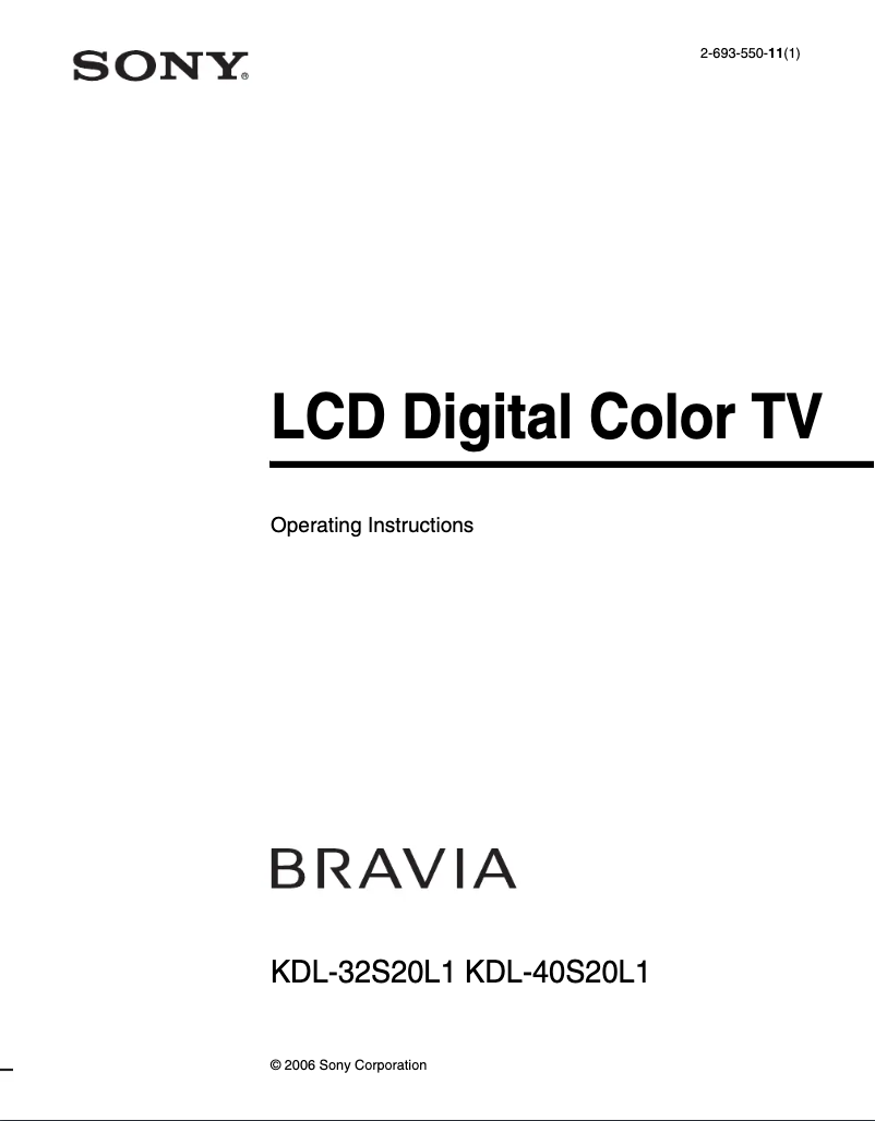 Page n°1 - Manuel utilisateur Sony Bravia KDL-40S20L1