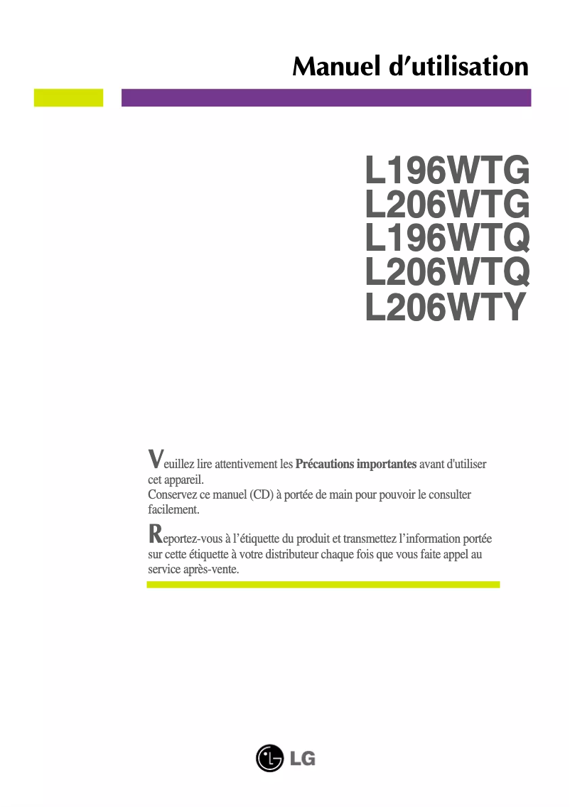 Page n°1 - Manuel utilisateur LG L206WTY