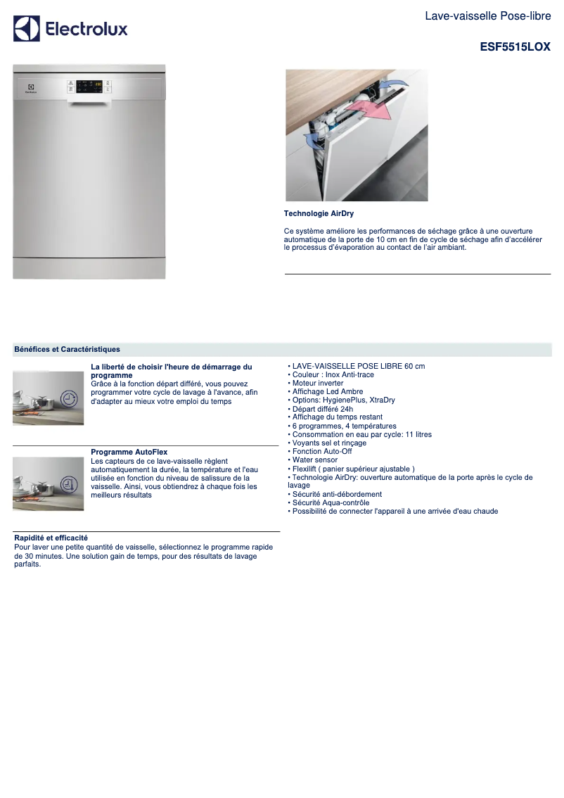 Page n°1 - Fiche technique Electrolux ESF5515LOX