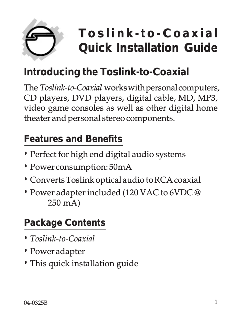 Page n°1 - Manuel utilisateur Siig CE-CTC012-S2