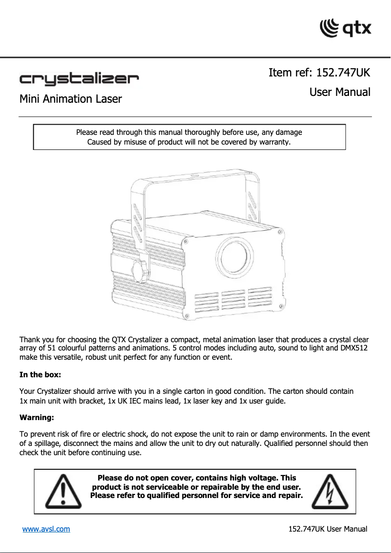 Image de la première page du manuel de l'appareil Crystalizer