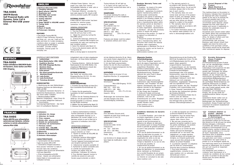 Image de la première page du manuel de l'appareil TRA-500DS