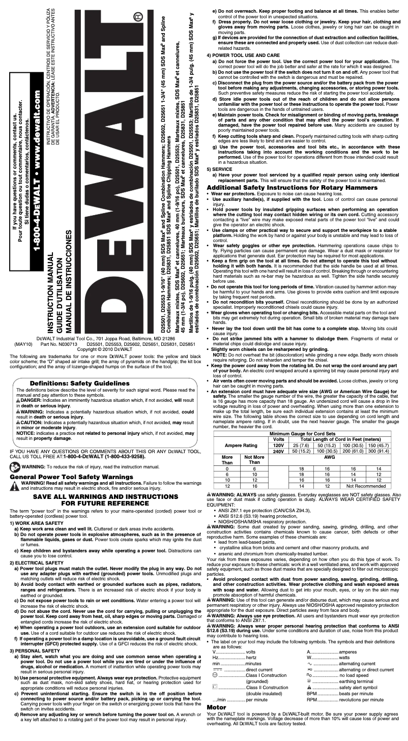 Page n°1 - Manuel d'utilisation et d'entretien DeWalt D25602