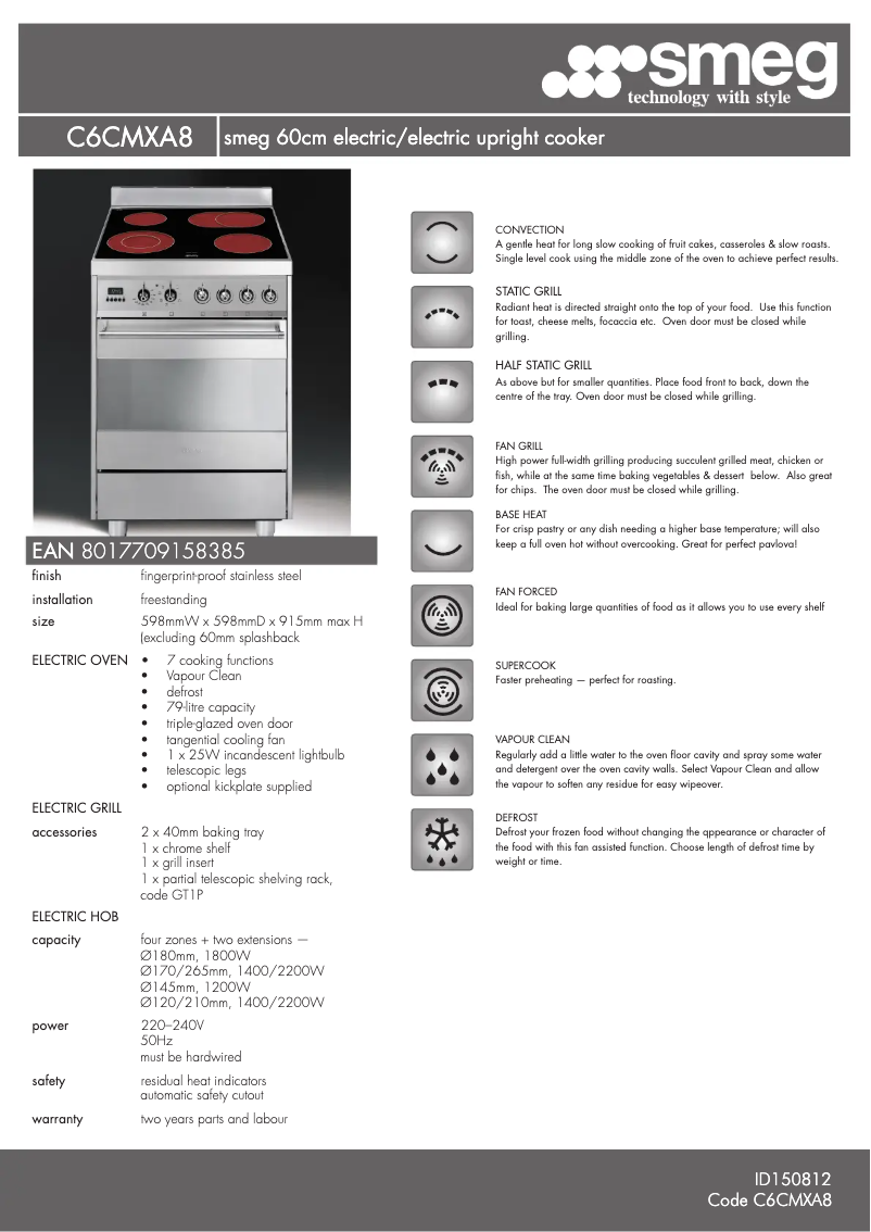 Page n°1 - Fiche technique Smeg C6CMXA8