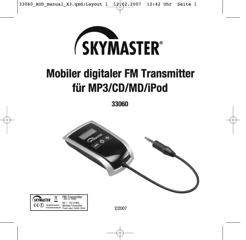 Page 1 de la notice Manuel utilisateur Skymaster 33060