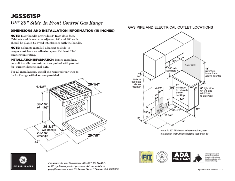 Page n°1 - Fiche technique GE JGSS61SPSS