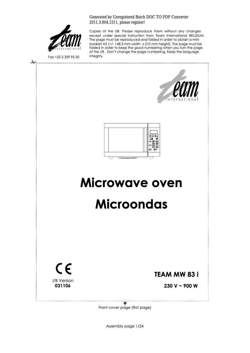 Imagen de la primera página del manual del dispositivo MW 83