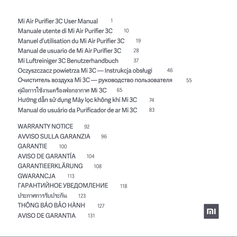 Page 1 de la notice Manuel utilisateur Xiaomi Mi Air Purifier 3C