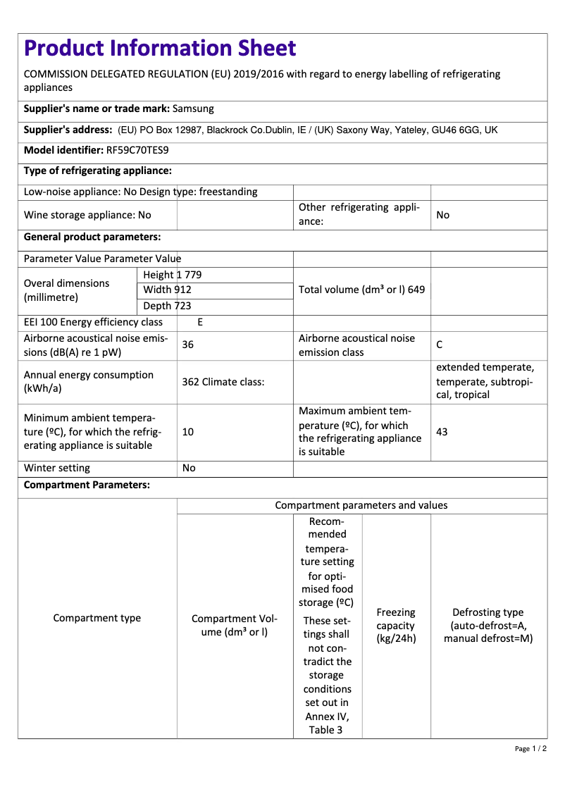 Image de la première page du manuel de l'appareil RF59C70TES9
