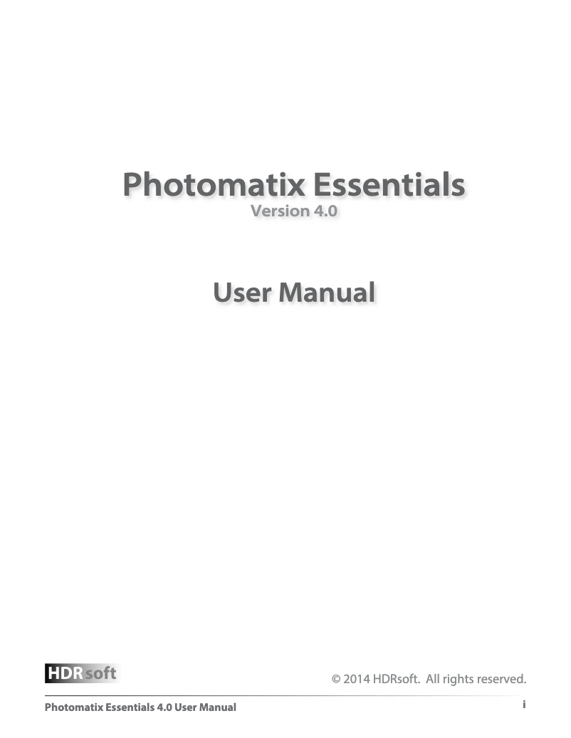 Image de la première page du manuel de l'appareil Photomatix Essentials 4