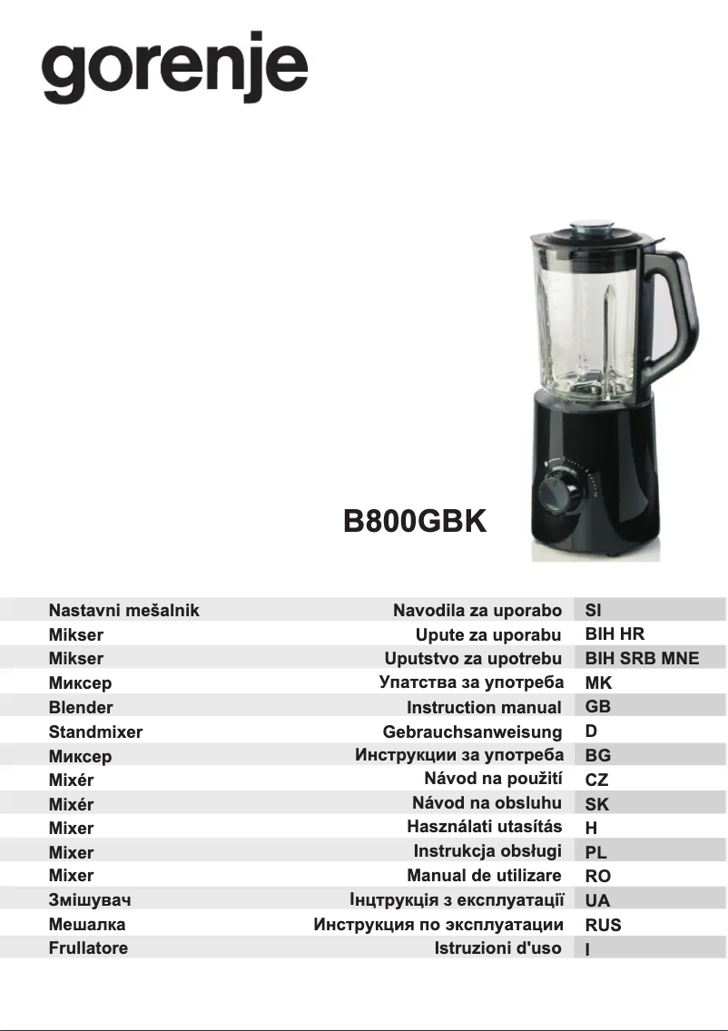 Page n°1 - Manuel utilisateur Gorenje B800GBK