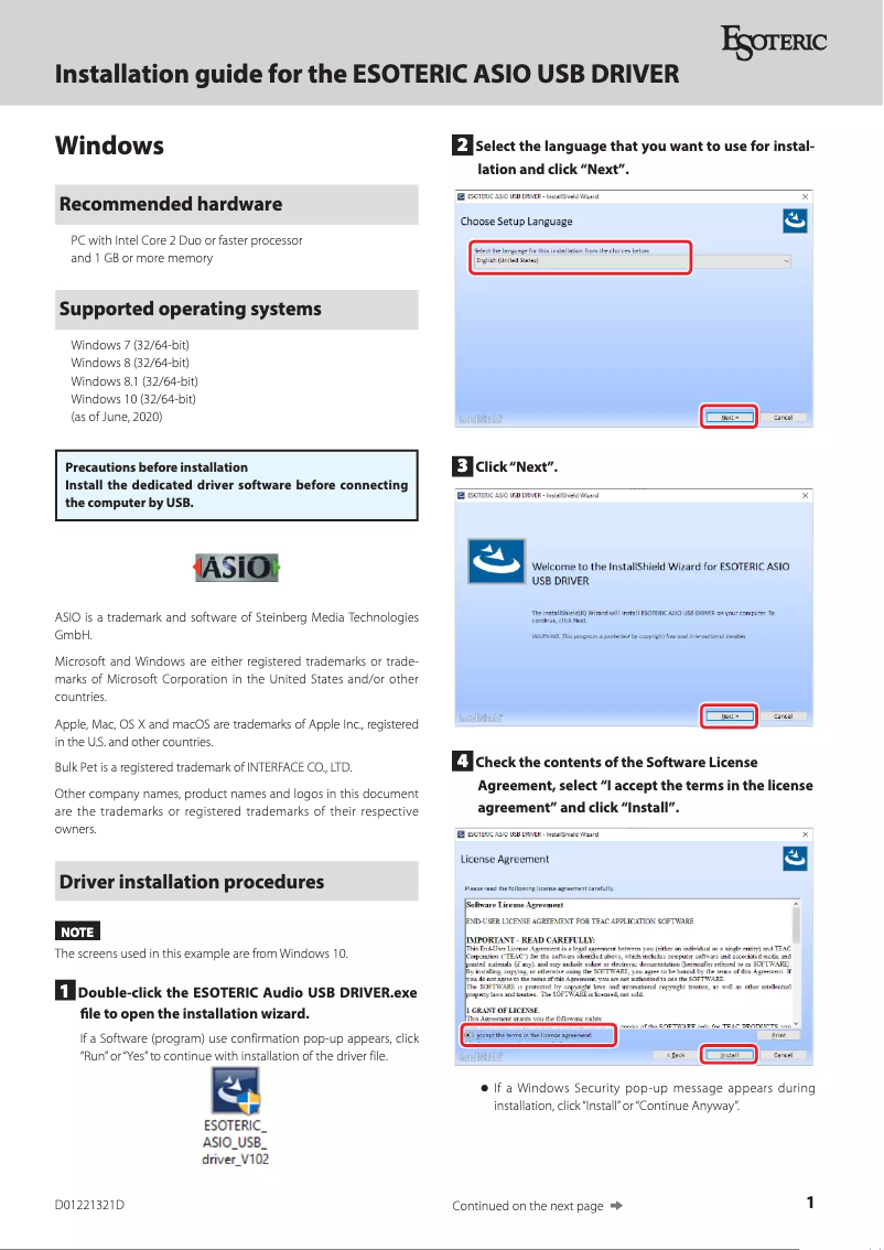 Page 1 de la notice Guide d'installation Esoteric K-03Xs