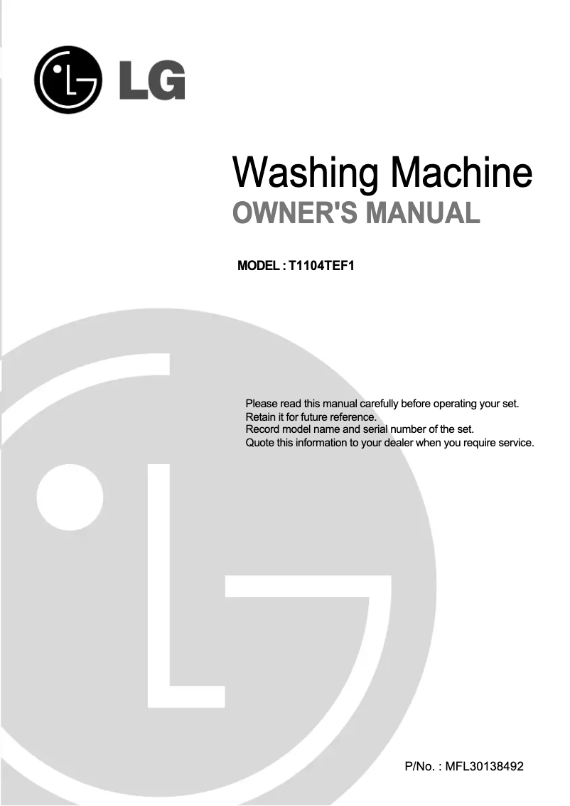 Page n°1 - Manuel utilisateur LG T1104TEF1