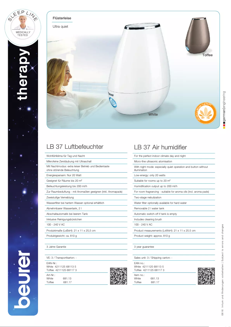 Page 1 de la notice Fiche technique Beurer LB 37