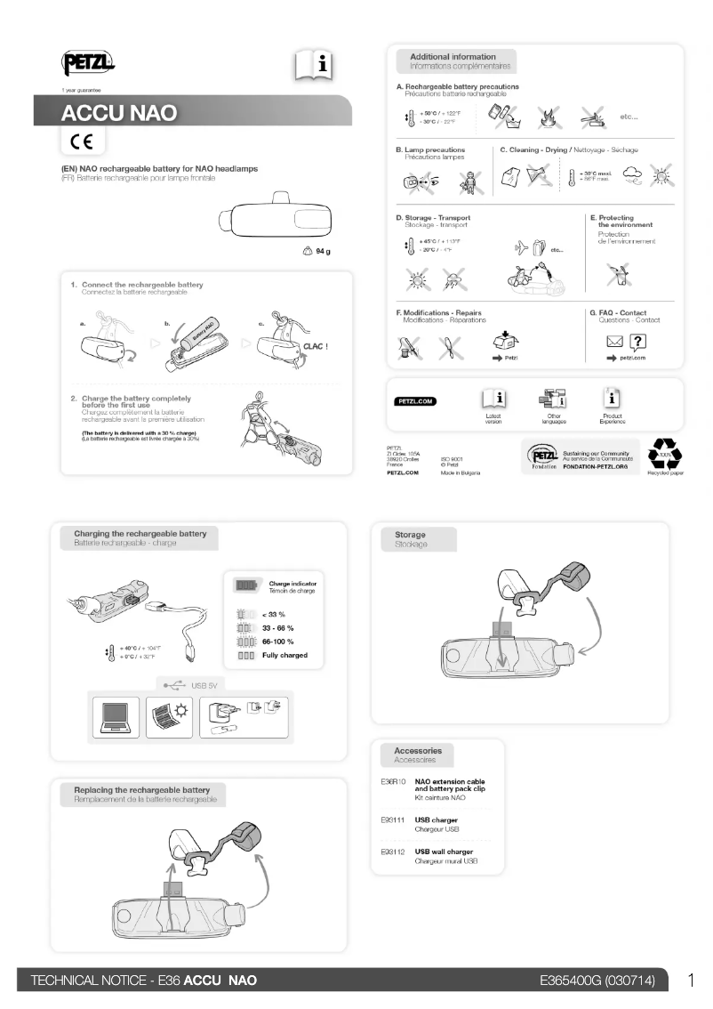 Page 1 de la notice Manuel utilisateur Petzl ACCU NAO