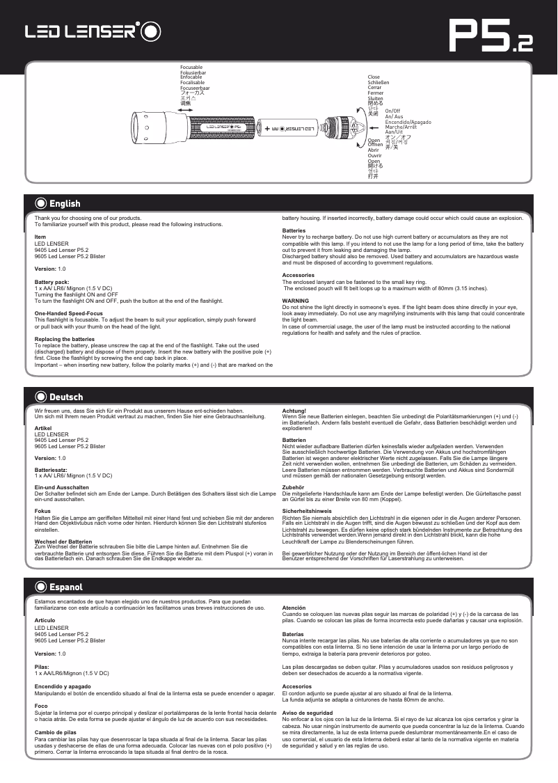 Imagen de la primera página del manual del dispositivo P5 Speed Focus