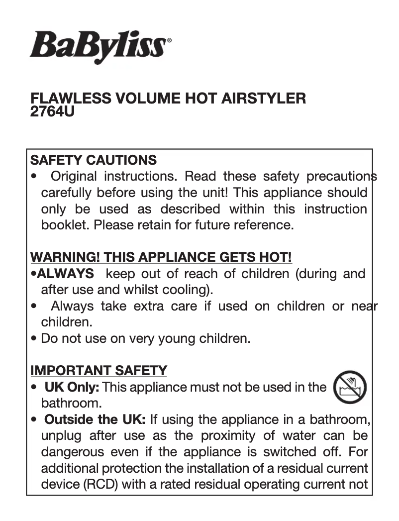 Page 1 de la notice Manuel utilisateur BaByliss Flawless Volume 2764U