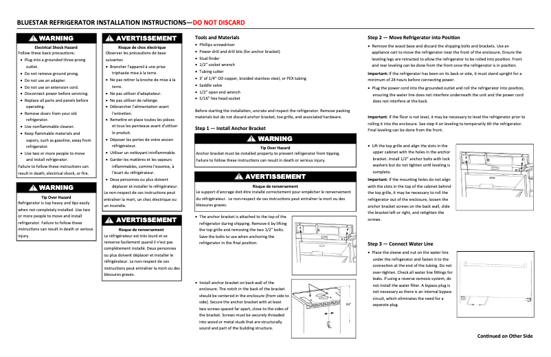 Page 1 de la notice Guide d'installation BlueStar BBB36SSL2