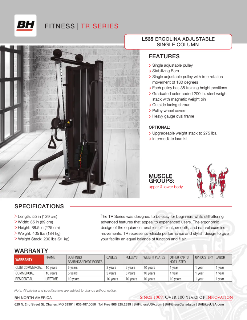 Page 1 of the manual Technical Sheet BH Fitness L535