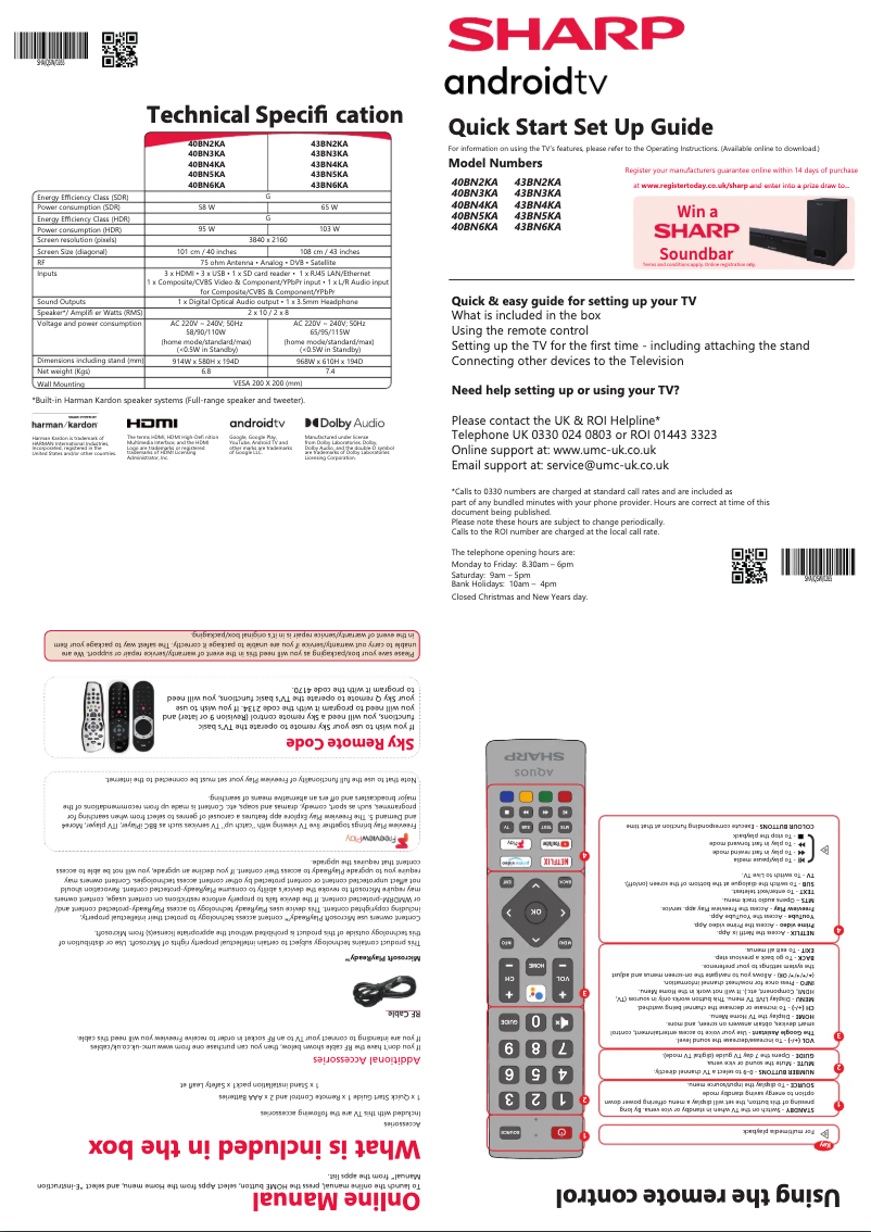 Page n°1 - Guide de démarrage rapide Sharp 43BN5KA
