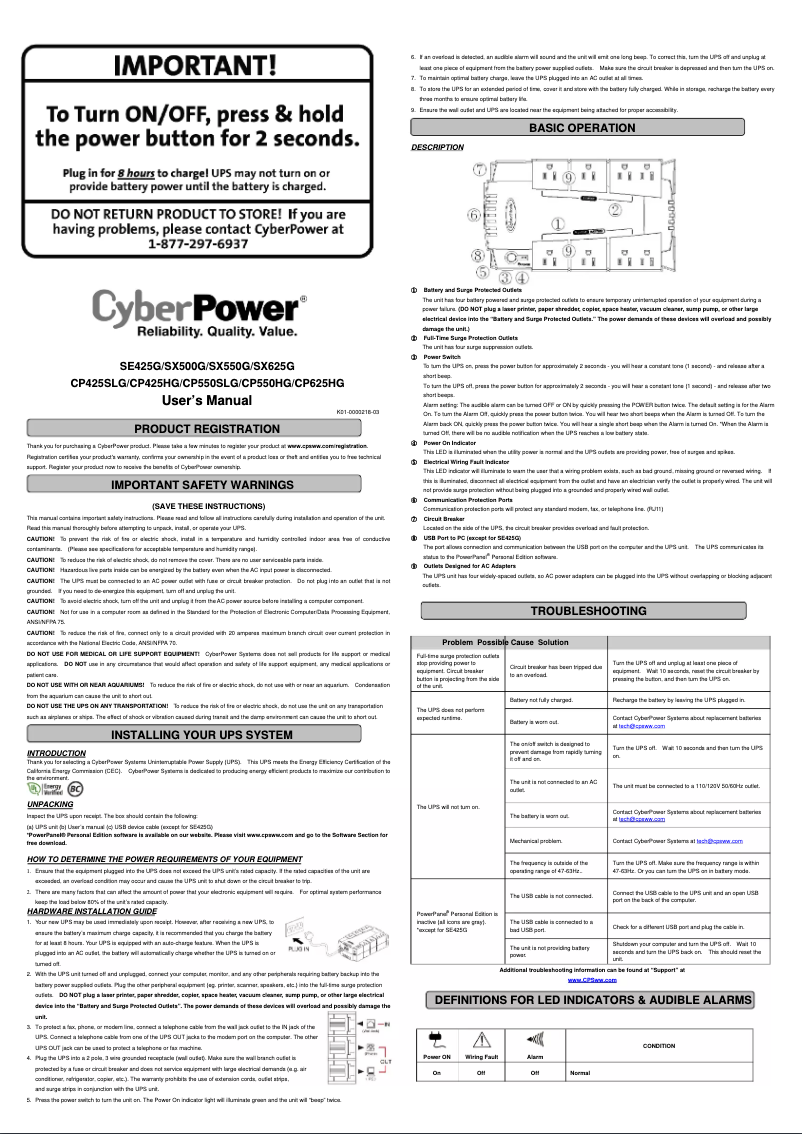 Page 1 de la notice Manuel utilisateur CyberPower SE425G