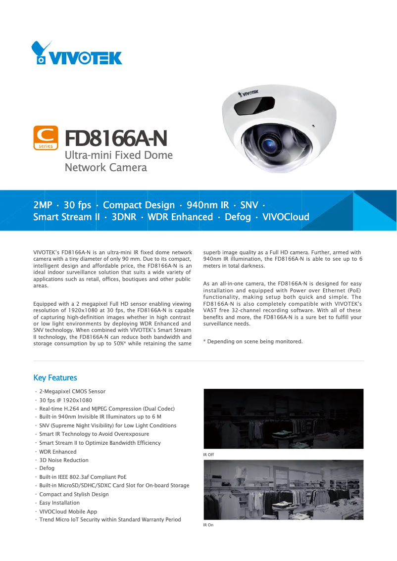 Page 1 de la notice Fiche technique Vivotek FD9366-HV