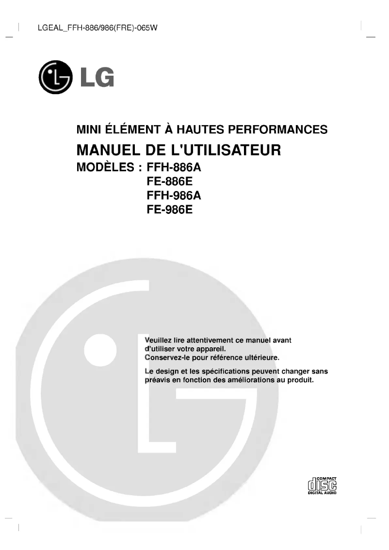 Page n°1 - Manuel utilisateur LG FFH-886A