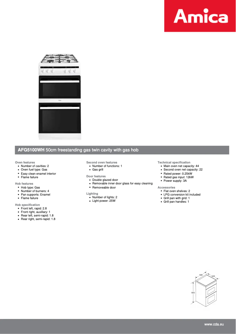 Page n°1 - Fiche technique Amica AFG5100WH
