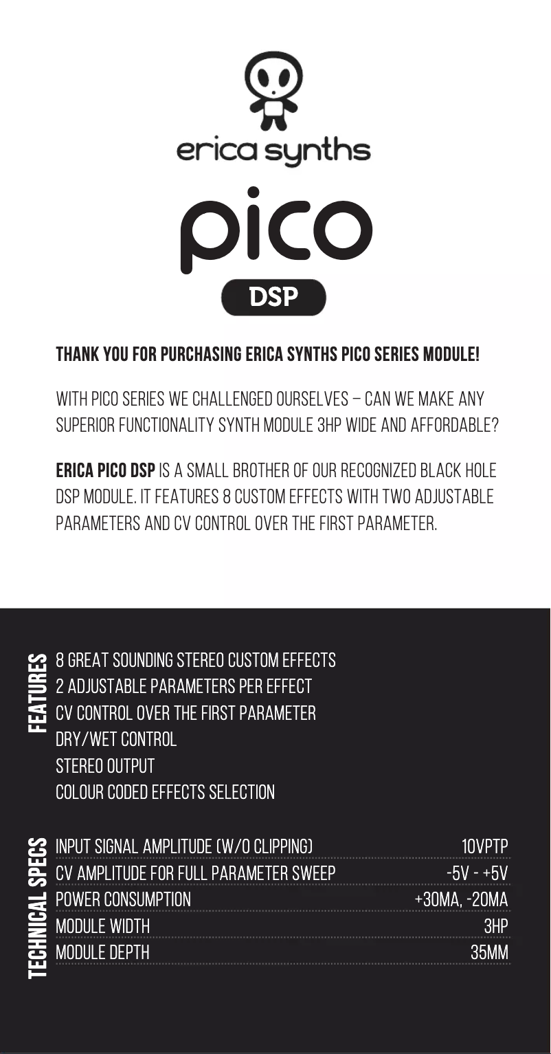 Page 1 de la notice Manuel utilisateur Erica Synths Pico DSP