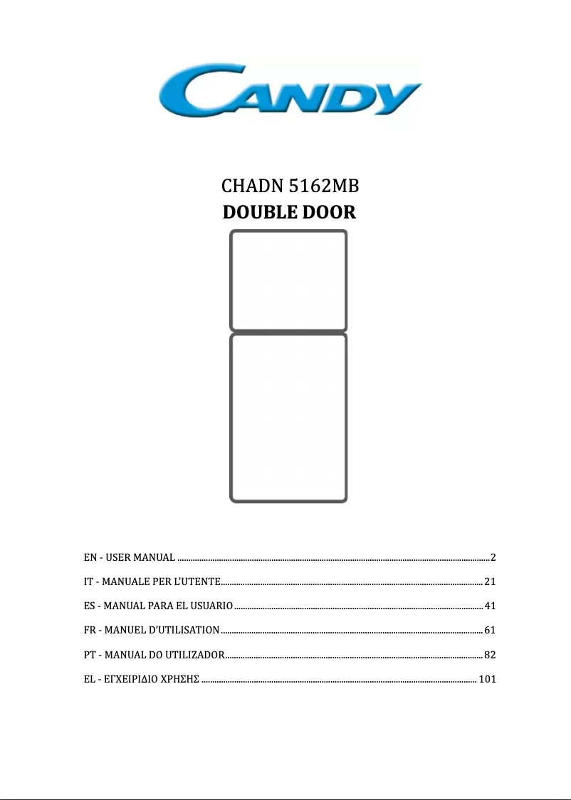 Page 1 de la notice Manuel utilisateur Candy CHADN 5162MB