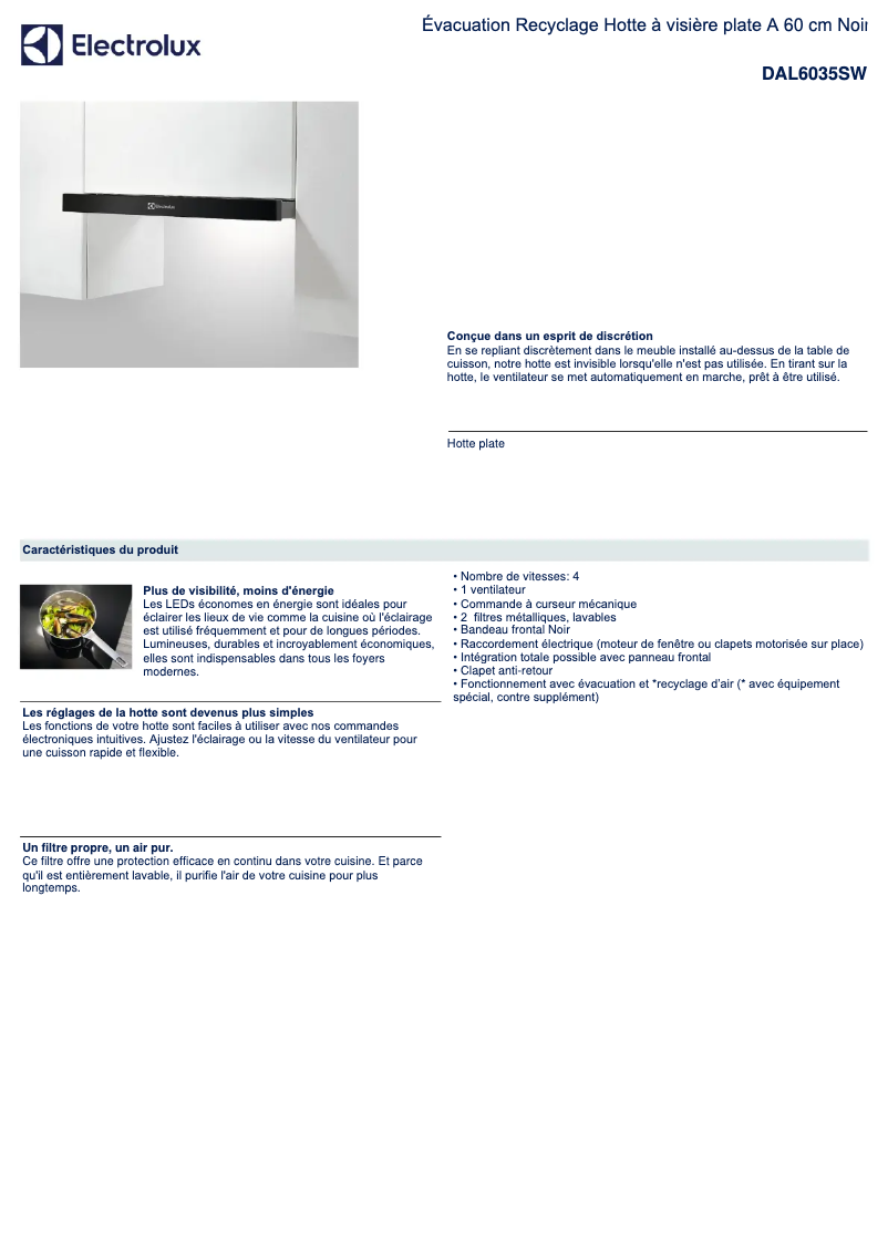 Page n°1 - Fiche technique Electrolux DAL6035SW