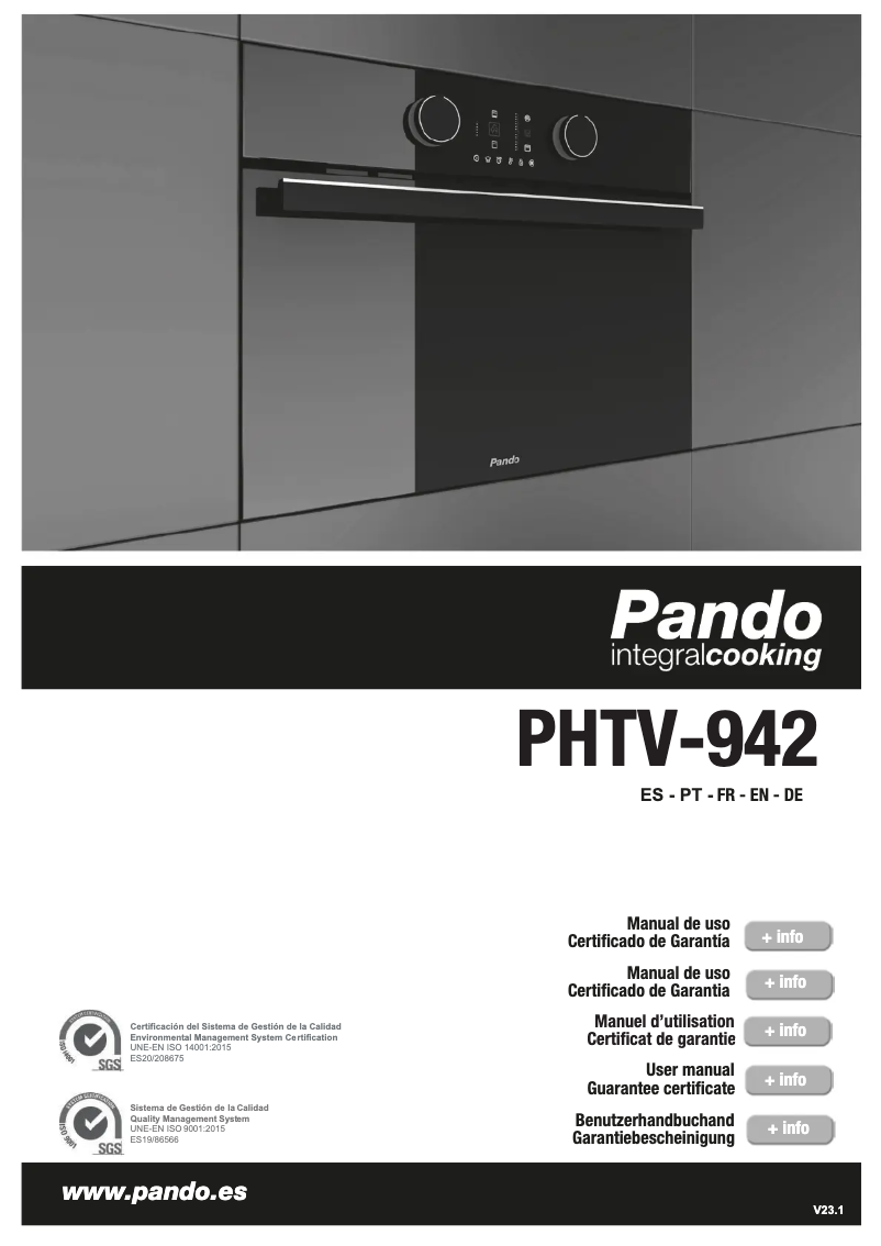 Page 1 de la notice Manuel utilisateur Pando PHTV-942