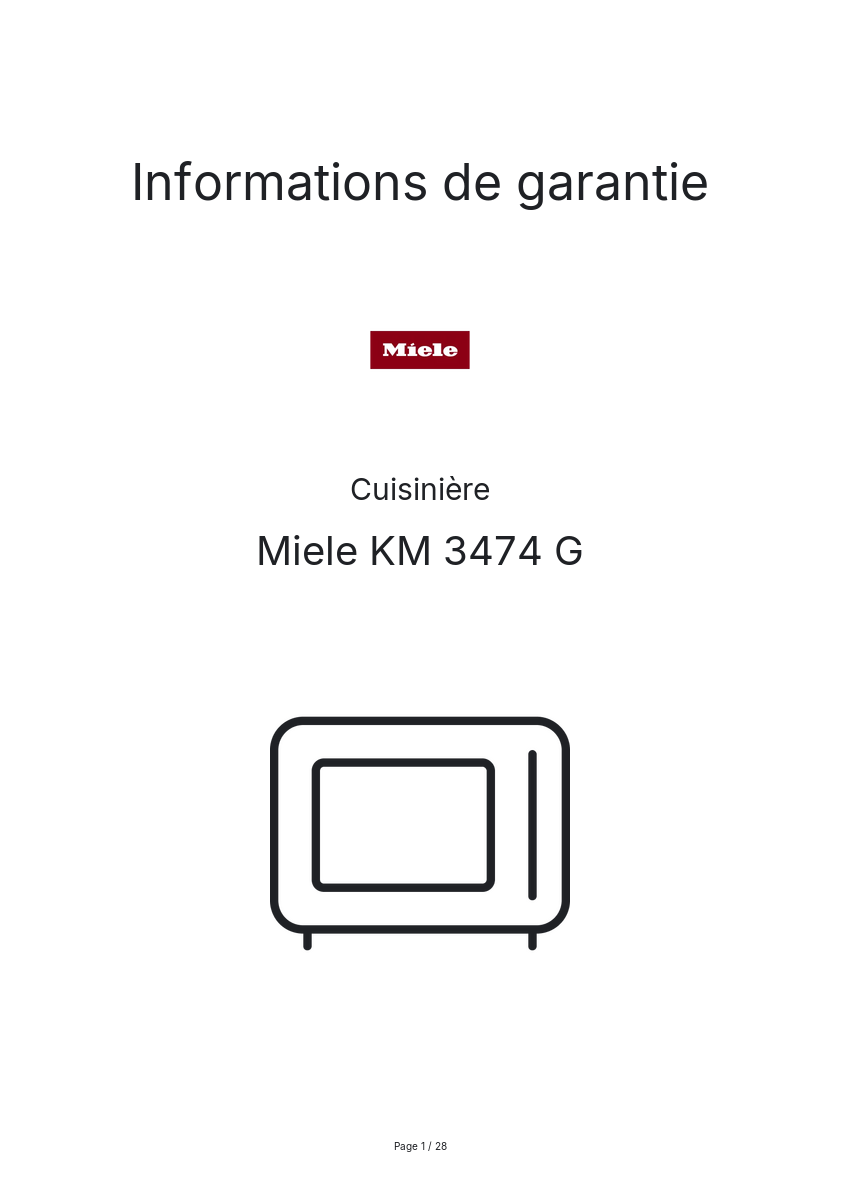 Page n°1 - Informations de garantie Miele KM 3474 G