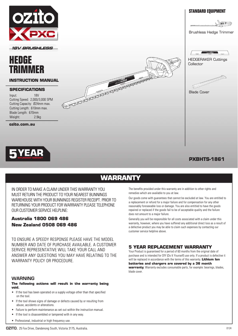 Imagen de la primera página del manual del dispositivo PXBHTS-1861