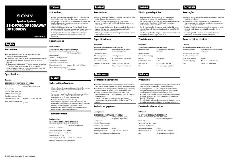 Image de la première page du manuel de l'appareil SS-DP800AVW