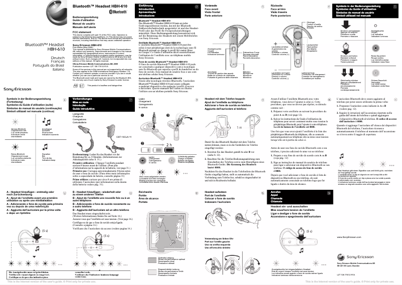 Page 1 de la notice Manuel utilisateur Sony Ericsson HBH-610