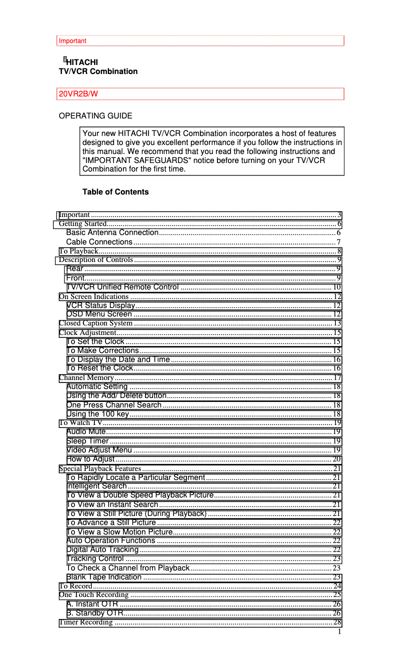 Image de la première page du manuel de l'appareil 20VR2B