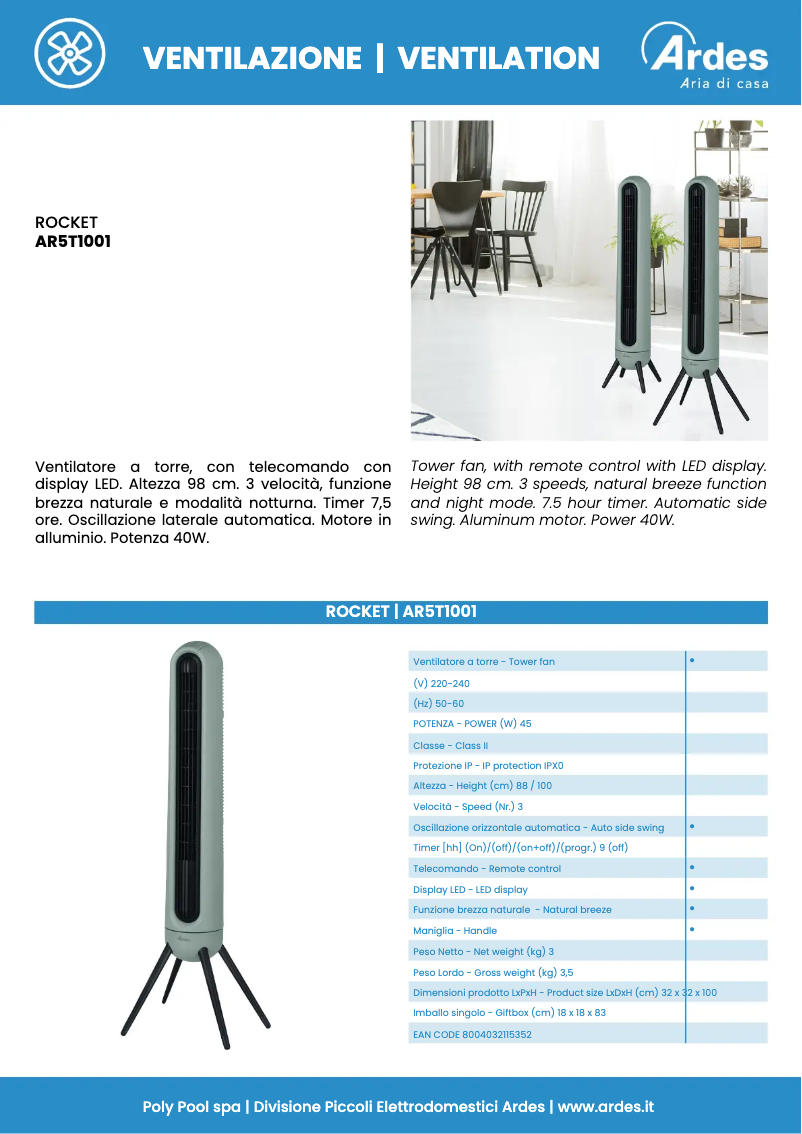 Page 1 de la notice Fiche technique Ardes AR5T1001