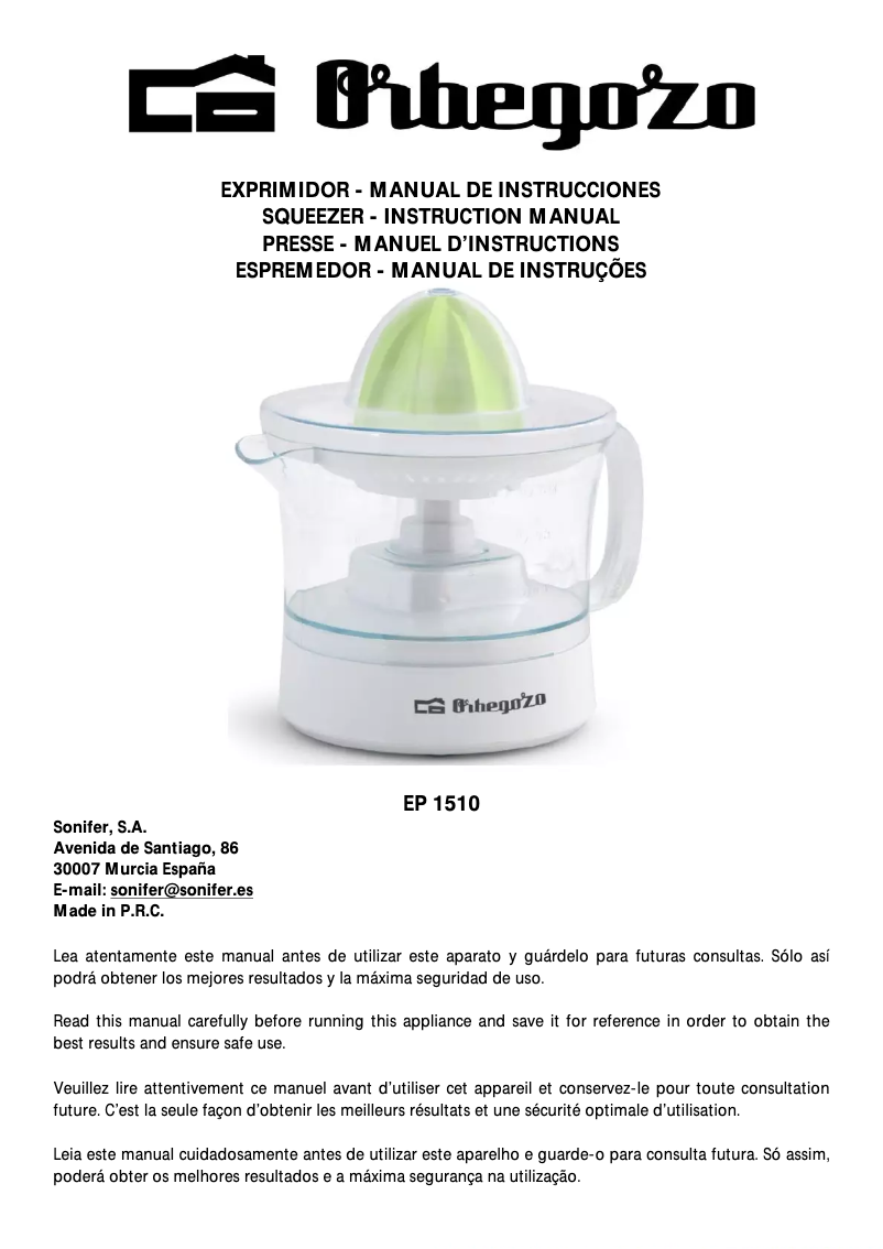 Image de la première page du manuel de l'appareil EP 1510