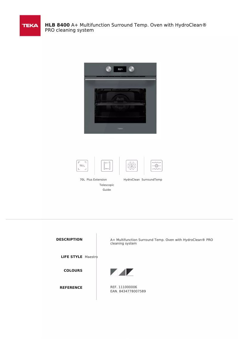 Page 1 de la notice Fiche technique Teka HLB 8400
