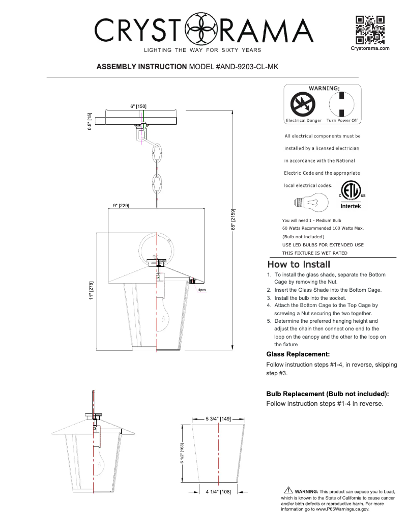 Page n°1 - Manuel utilisateur Crystorama Andover AND-9203-CL-MK