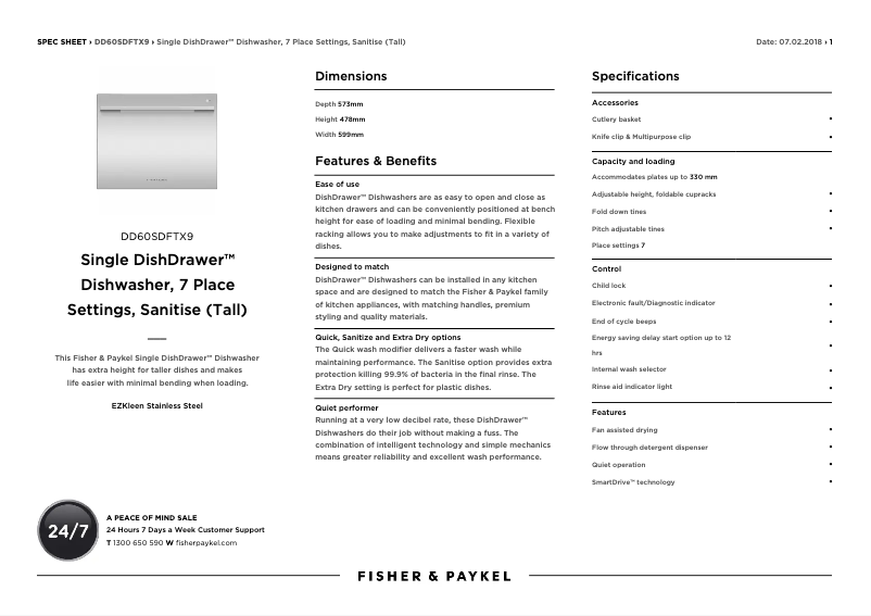 Page n°1 - Fiche technique Fisher & Paykel DD60SDFTX9