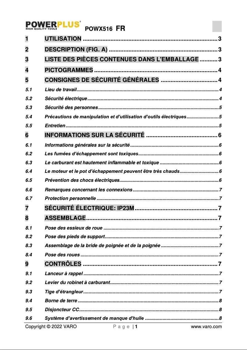 Page n°1 - Manuel utilisateur PowerPlus POWX516