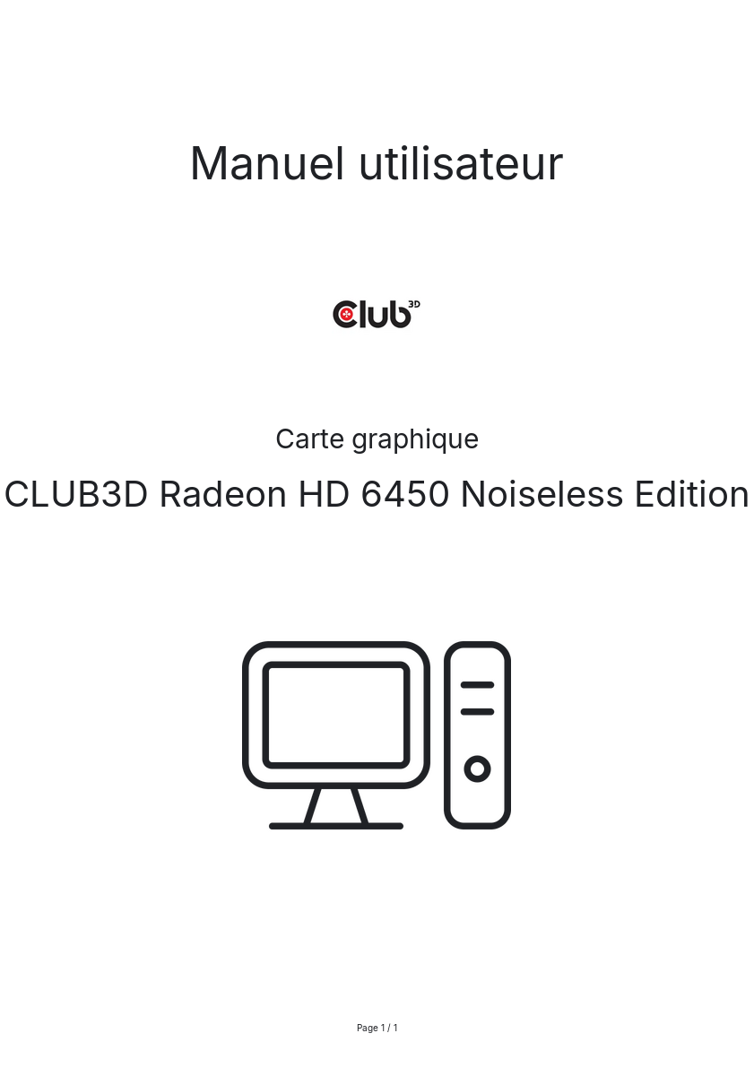 Image de la première page du manuel de l'appareil Radeon HD 6450 Noiseless Edition