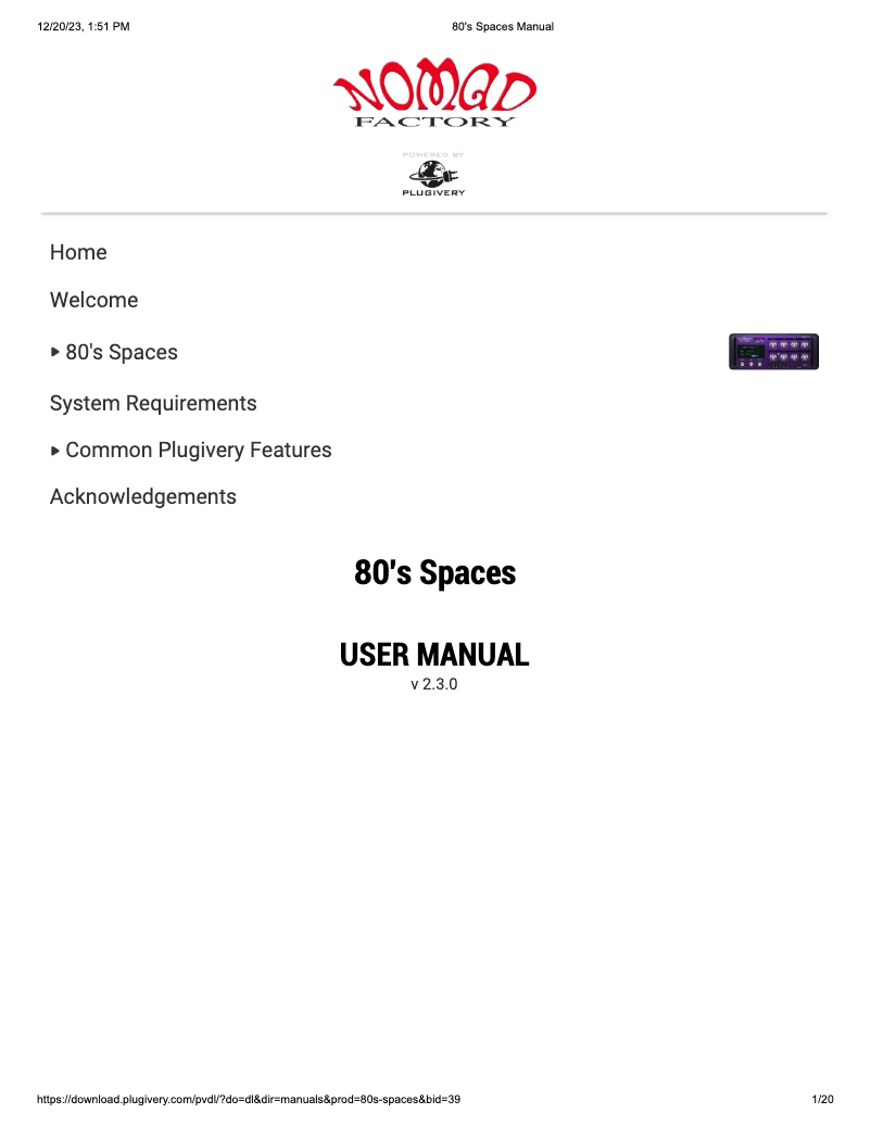 Página 1 del manual Manual de usuario Nomad 80s Spaces