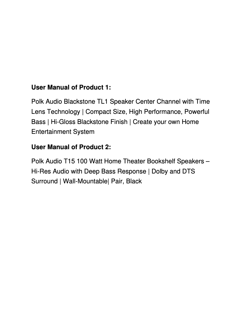 Page 1 de la notice Manuel utilisateur Polk TL1