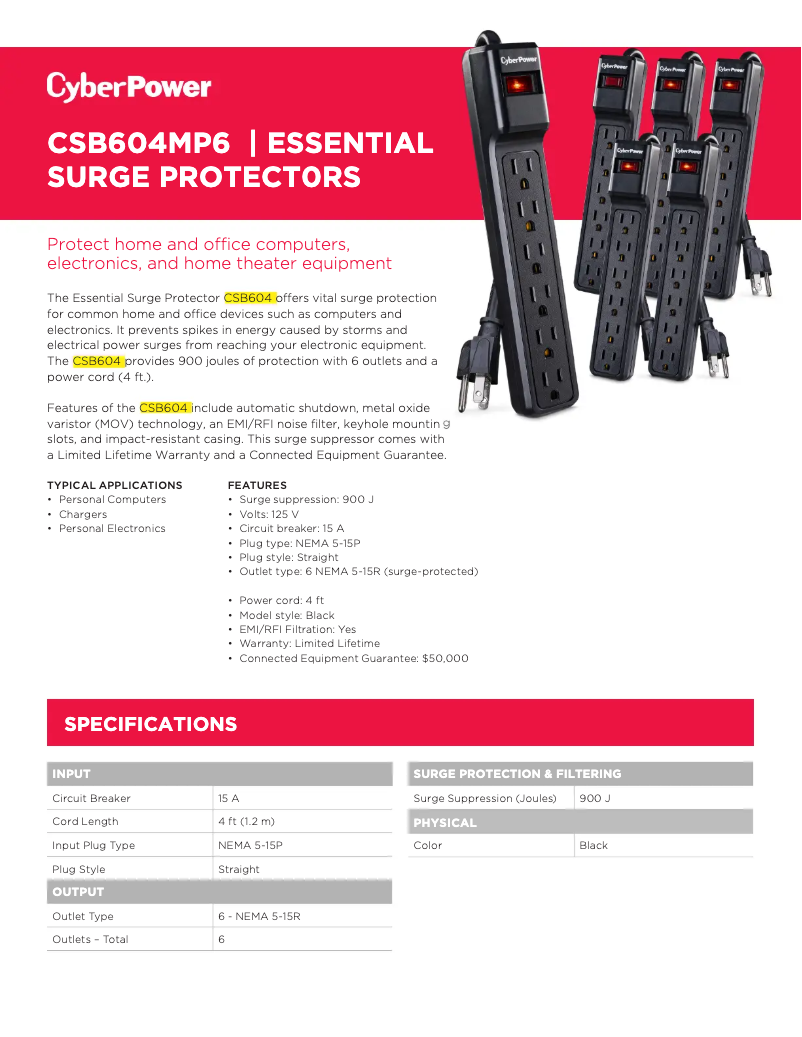 Página 1 del manual Ficha técnica CyberPower CSB604