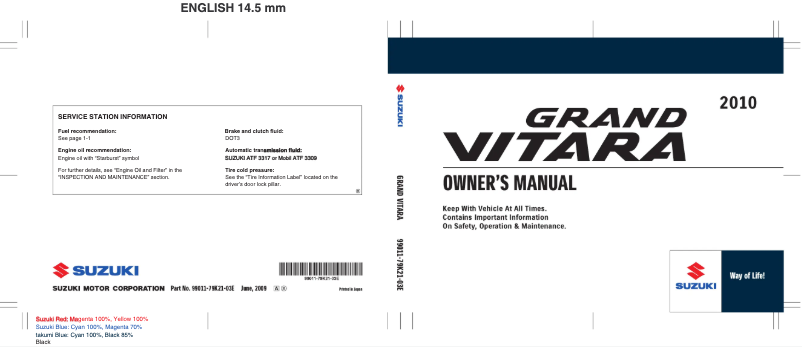 Page 1 de la notice Manuel utilisateur Suzuki Grand Vitara (2009)