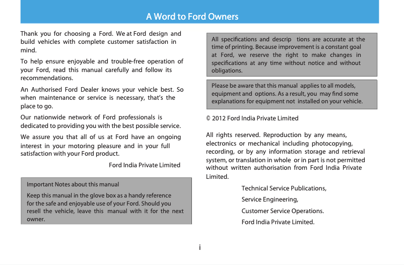 Page n°1 - Manuel utilisateur Ford Endeavour (2012)