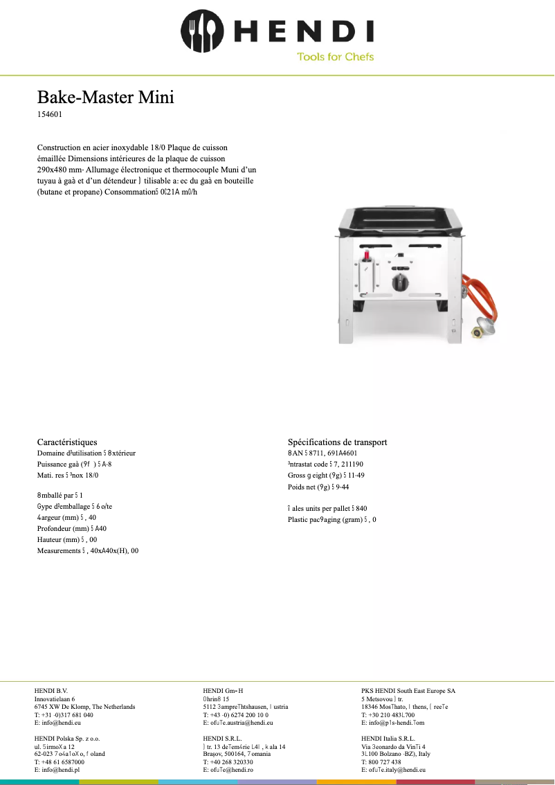 Page n°1 - Fiche technique Hendi 154601